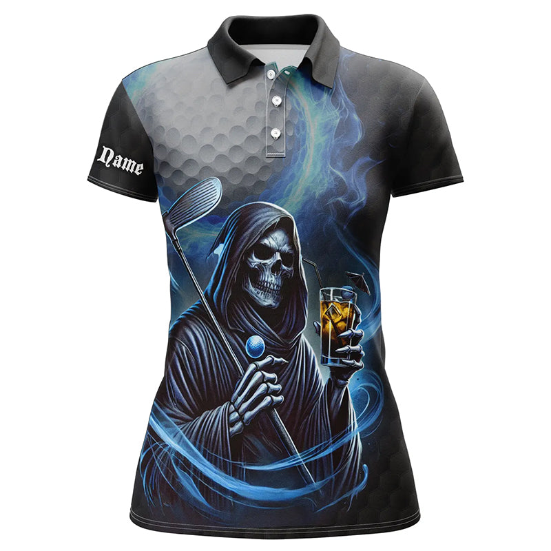 Funny Blue Fire reaper golf skull custom Women golf polo shirts, personalized funny golf gifts NQS8303
