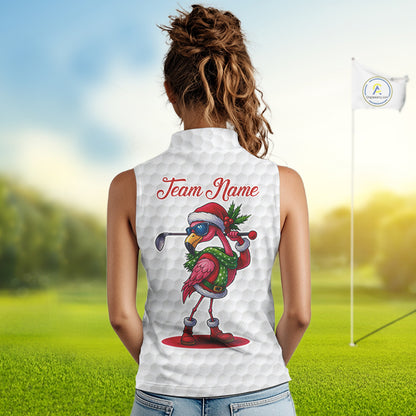 Funny Christmas Flamingo Women sleeveless polos custom red, green and white argyle pattern golf shirt NQS11086