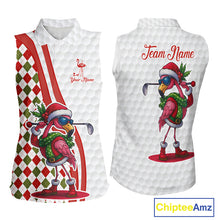 Load image into Gallery viewer, Funny Christmas Flamingo Women sleeveless polos custom red, green and white argyle pattern golf shirt NQS11086