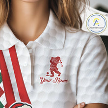Load image into Gallery viewer, Funny Christmas Santa Golf polo shirt for Women custom red, green and white argyle pattern golf shirt NQS11089