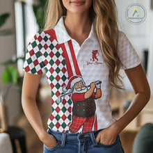 Load image into Gallery viewer, Funny Christmas Santa Golf polo shirt for Women custom red, green and white argyle pattern golf shirt NQS11089