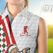 Load image into Gallery viewer, Funny Christmas Santa Sleeveless Golf polo shirt custom red, green &amp; white argyle pattern golf shirt NQS11089