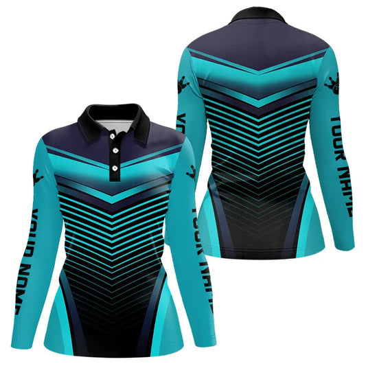 Cyan Blue Bowling Polo, Quarter Zip shirts For Women custom bowling team jerseys, Gift for Bowlers NQS9414
