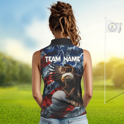 American Flag Eagle Lightning Thunder Sleeveless Golf Polo Shirts Custom Patriotic Golf Team Jerseys NQS11503