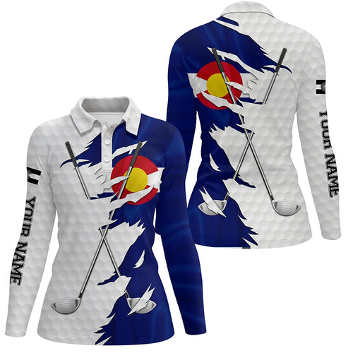 Women golf polo shirt custom white golf ball skin Colorado flag patriot golf clubs ladies golf apparel NQS7492