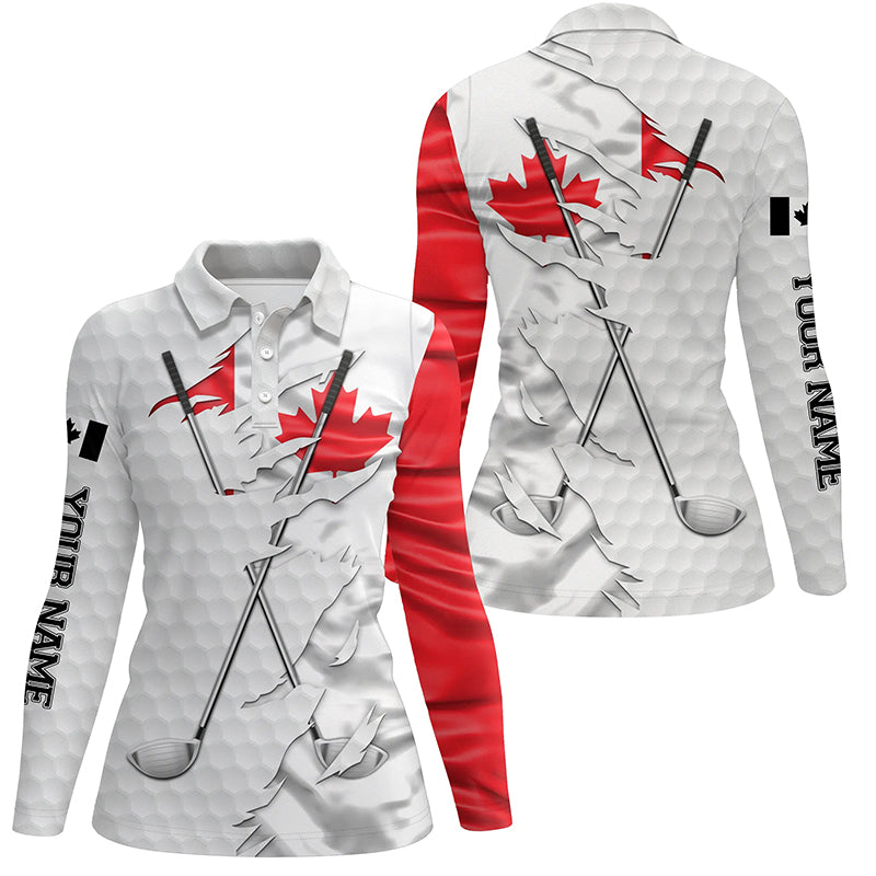 Women golf polo shirt custom white golf ball skin Canadian flag patriot golf clubs ladies golf apparel NQS7493