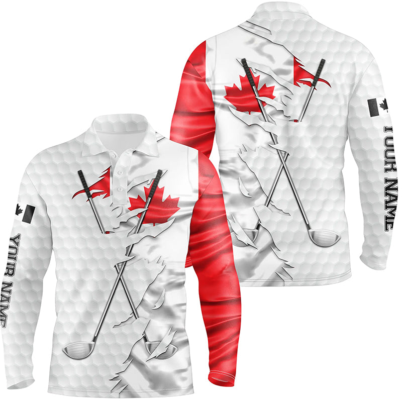 Mens golf polo shirts custom white golf ball skin Canadian flag patriot golf clubs mens golf apparel NQS7493
