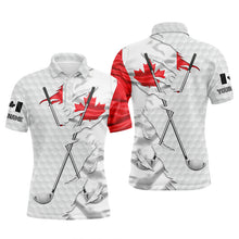 Load image into Gallery viewer, Mens golf polo shirts custom white golf ball skin Canadian flag patriot golf clubs mens golf apparel NQS7493