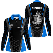 Load image into Gallery viewer, Womens disc golf polo shirt custom name disc golf shirt, disc basket golf gifts for ladies | Blue NQS7496