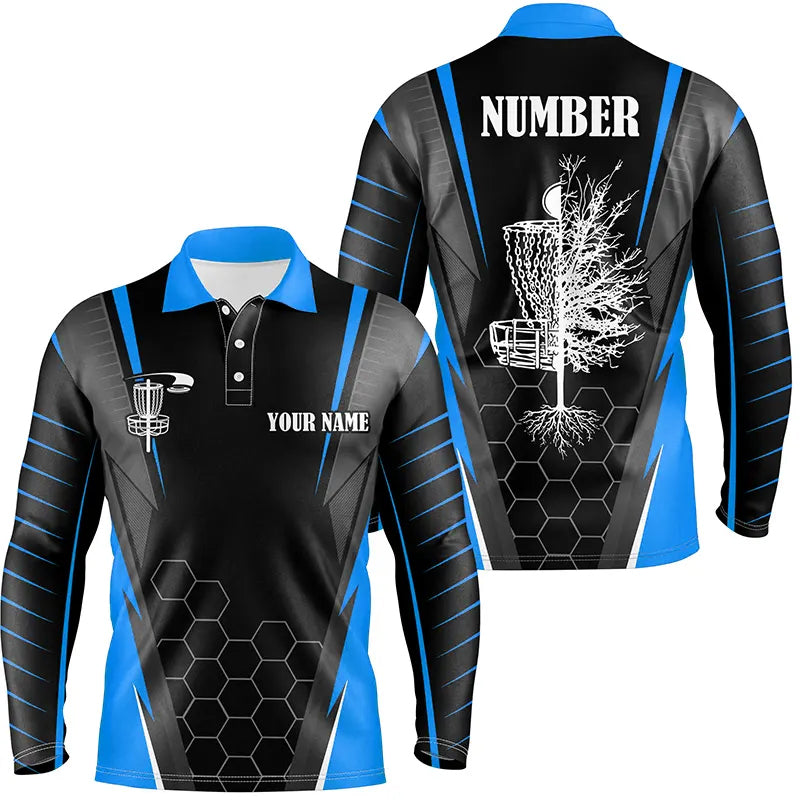 Mens disc golf polo shirt custom disc golf shirt, disc basket golf gifts for mens | Blue NQS7496