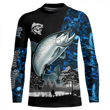 Load image into Gallery viewer, Chinook Salmon( King Salmon) Fishing blue camo Customize name UV protection performance fishing shirts NQS1987