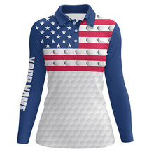 Load image into Gallery viewer, American flag Women golf polo shirts custom white golf ball pattern patriotic female golf attire NQS7866