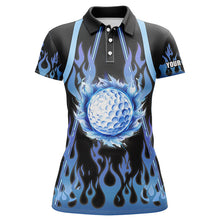 Load image into Gallery viewer, Women golf polo shirts custom black and blue flame golf ball golf outfits for ladies NQS7867