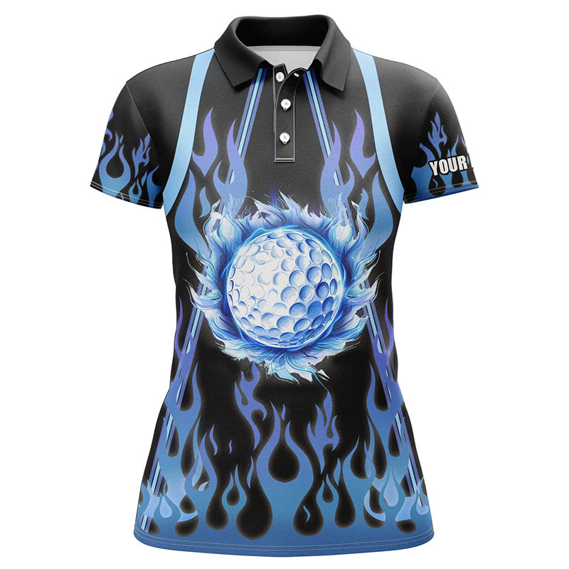Women golf polo shirts custom black and blue flame golf ball golf outfits for ladies NQS7867