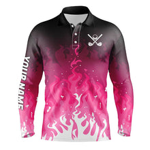 Load image into Gallery viewer, Mens golf polo shirts custom pink flame mens golf outfit, personalized golf shirts for men NQS8309