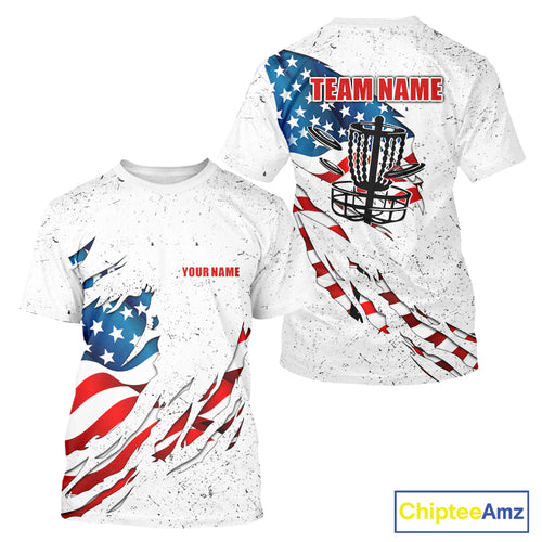 White Grunge American Flag Disc Golf T-Shirt Custom patriotic Team disc golf outfits NQS10915