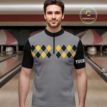 Load image into Gallery viewer, Black &amp; Yellow argyle pattern retro Bowling Shirts For Men Custom Bowling and Beer Team Jersey | Gray NQS11095