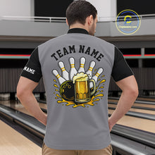 Load image into Gallery viewer, Black &amp; Yellow argyle pattern retro Bowling Shirts For Men Custom Bowling and Beer Team Jersey | Gray NQS11095