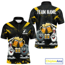 Load image into Gallery viewer, Custom Black And Yellow Funny Beer Bowling Men Polo, Quarter Zip Shirts, funny bowling shirts NQS11098