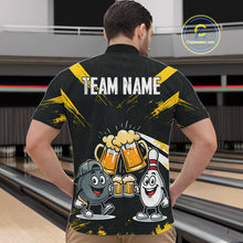 Load image into Gallery viewer, Custom Black And Yellow Funny Beer Bowling Men Polo, Quarter Zip Shirts, funny bowling shirts NQS11098