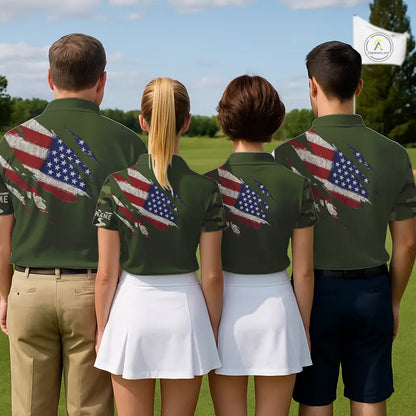 American Flag Green camo Women's Golf polo shirts Custom patriotic golf attire for ladies NQS11289
