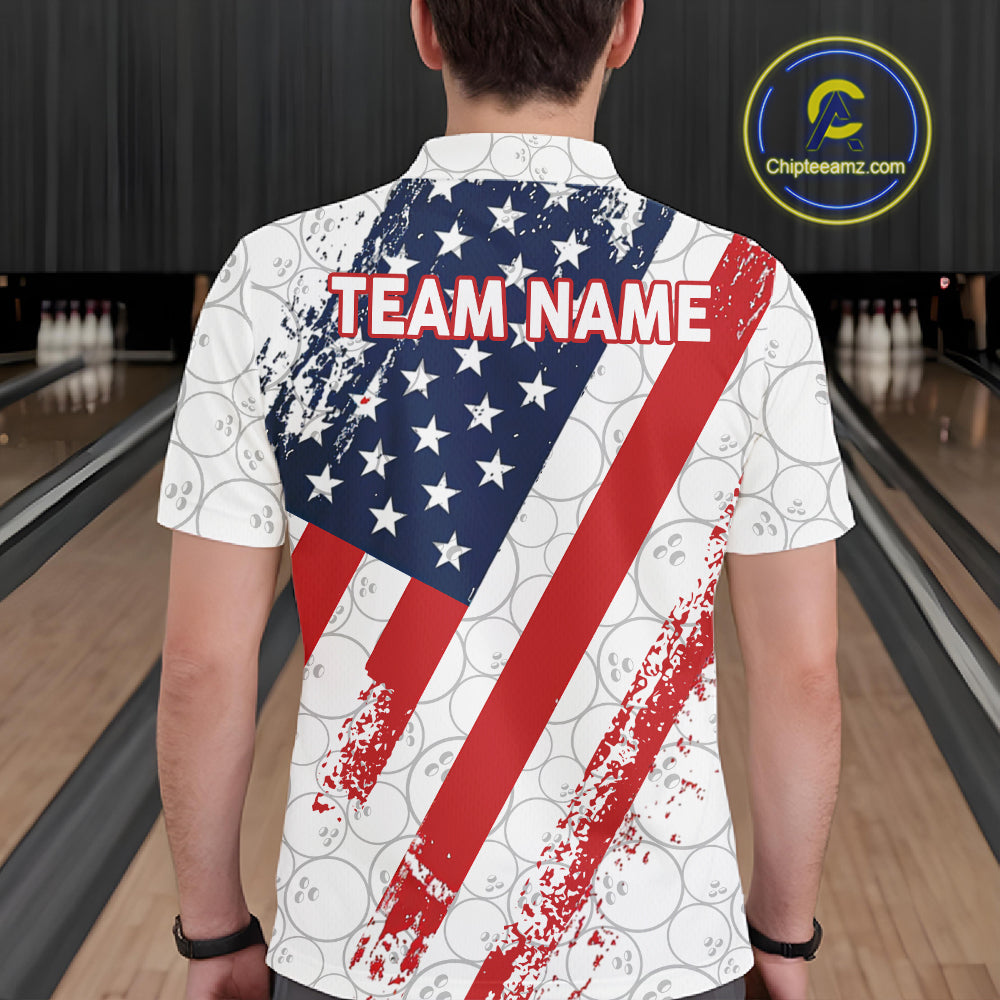 Red, white & blue American Flag Bowling Shirts For Men Custom patriotic Bowling Team Jersey NQS11292