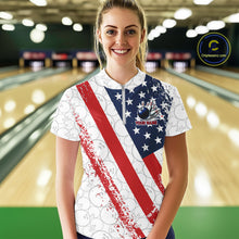 Load image into Gallery viewer, Red, white &amp; blue American Flag Bowling Shirts For Women Custom patriotic Bowling Team Jersey NQS11292