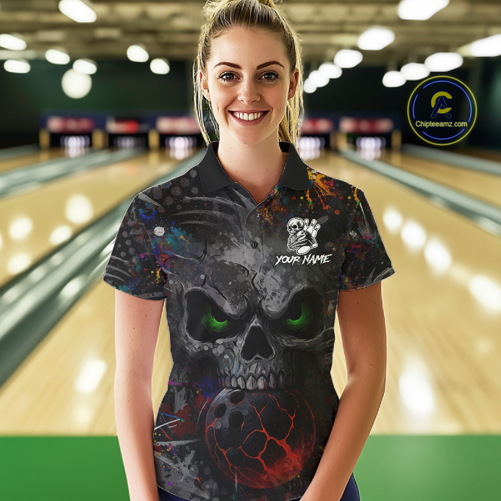 Colorful Skull bowling jerseys Bowling Shirts for Women Custom Bowling Team shirts for bowlers NQS11293