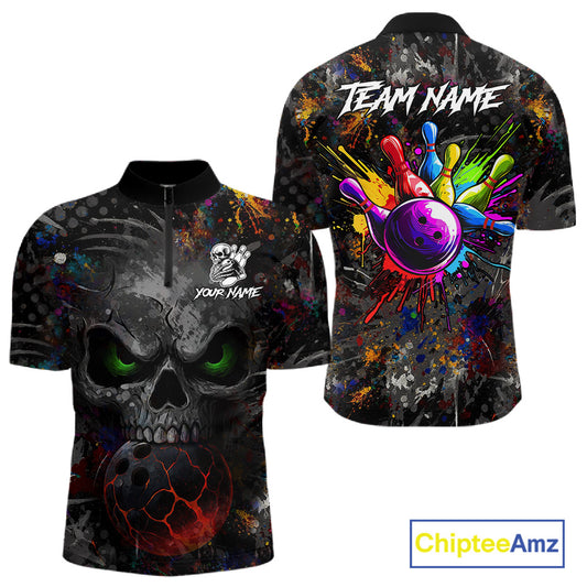 Colorful Skull bowling jerseys Bowling Shirts for Men Custom Bowling Team shirts for bowlers NQS11293