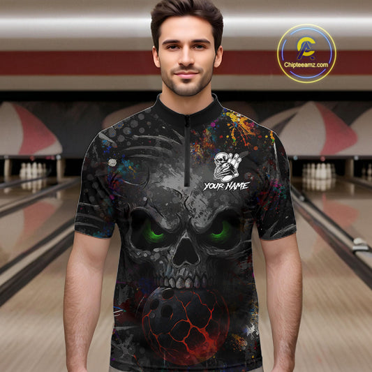 Colorful Skull bowling jerseys Bowling Shirts for Men Custom Bowling Team shirts for bowlers NQS11293