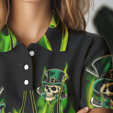 Load image into Gallery viewer, Women golf polo shirts Green clover skull St Patrick&#39;s Day golf shirts custom green fire golf apparel NQS7055