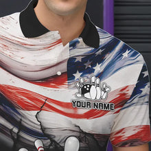 Load image into Gallery viewer, American flag Flame Bowling Polo, Quarter Zip shirts For Men custom patriotic bowling team jersey NQS9416