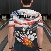 Load image into Gallery viewer, American flag Flame Bowling Polo, Quarter Zip shirts For Men custom patriotic bowling team jersey NQS9416