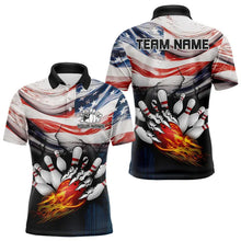 Load image into Gallery viewer, American flag Flame Bowling Polo, Quarter Zip shirts For Men custom patriotic bowling team jersey NQS9416