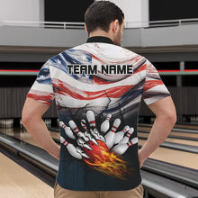 Load image into Gallery viewer, American flag Flame Bowling Polo, Quarter Zip shirts For Men custom patriotic bowling team jersey NQS9416