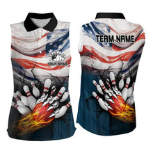 Load image into Gallery viewer, American flag Flame Womens Sleeveless Polo Shirt custom patriotic bowling team jersey NQS9416