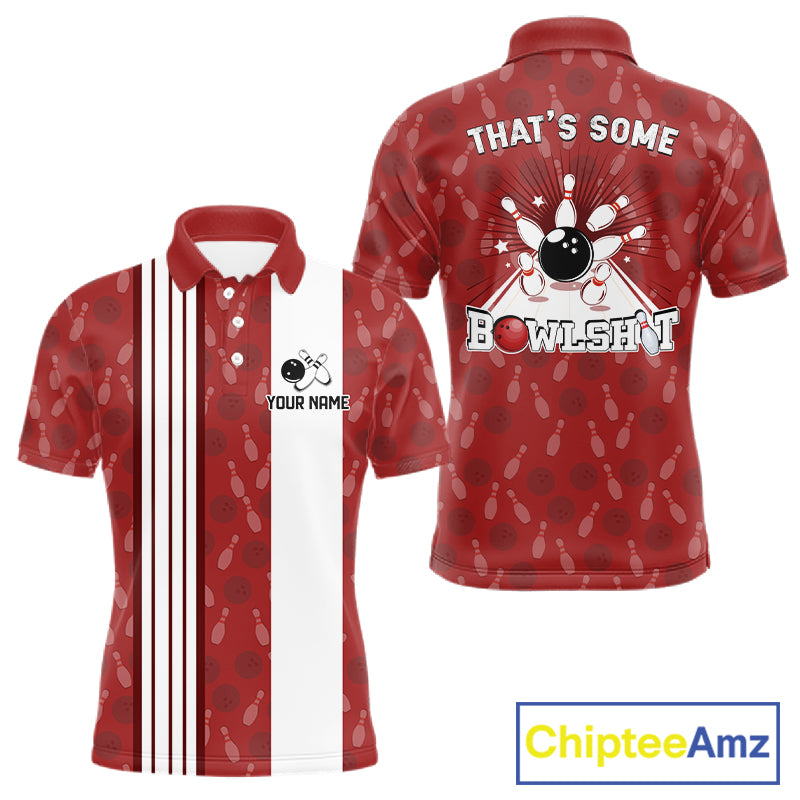 Customized Retro Bowling Team Shirts For Men That's some bowshit Funny Bowling Pattern Jerseys| Red NQS11509