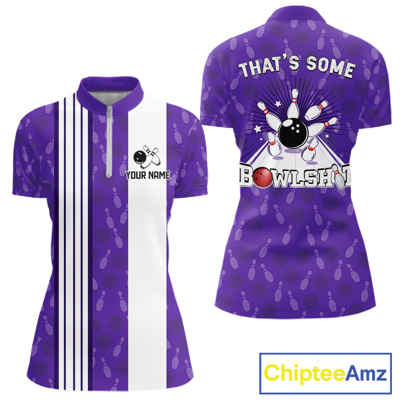 Custom Retro Bowling Team Shirts For Women That's some bowshit Funny Bowling Pattern Jerseys | Purple NQS11510
