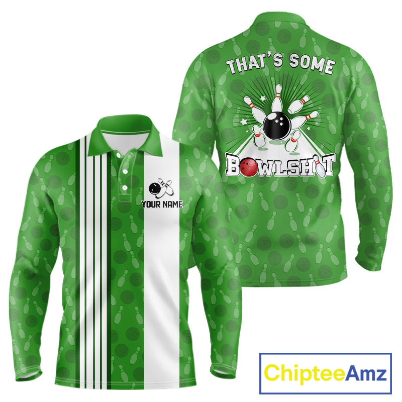 Custom Retro Bowling Team Shirts For Men That's some bowshit Funny Bowling Pattern Jerseys | Green NQS11511