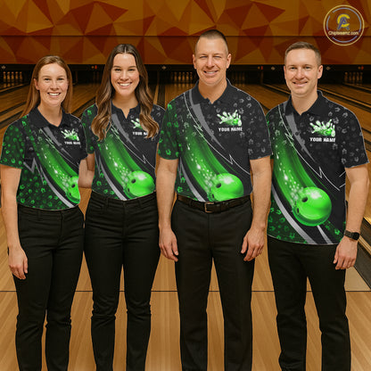 Black and Green Shamrock pattern Bowling Shirts for Men Custom St Patrick Team Bowling jerseys NQS11513
