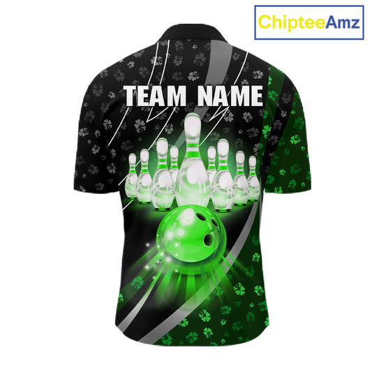 Black and Green Shamrock pattern Bowling Shirts for Men Custom St Patrick Team Bowling jerseys NQS11513