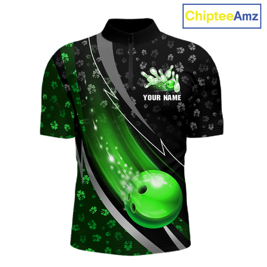 Black and Green Shamrock pattern Bowling Shirts for Men Custom St Patrick Team Bowling jerseys NQS11513