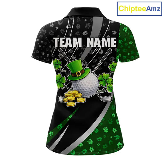 Black & Green Shamrock pattern Golf Polo Shirts For Women Custom St Patrick team women golf clothing NQS11514