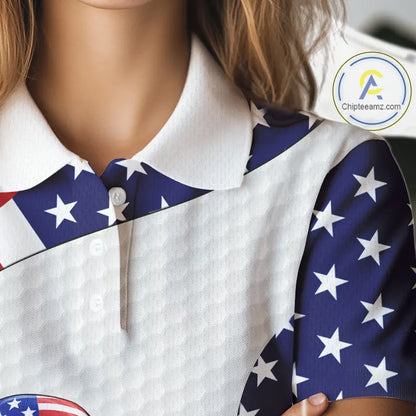 Personalized American flag golden retriever golf polo shirts for Women custom patriotic golf gifts NQS11518