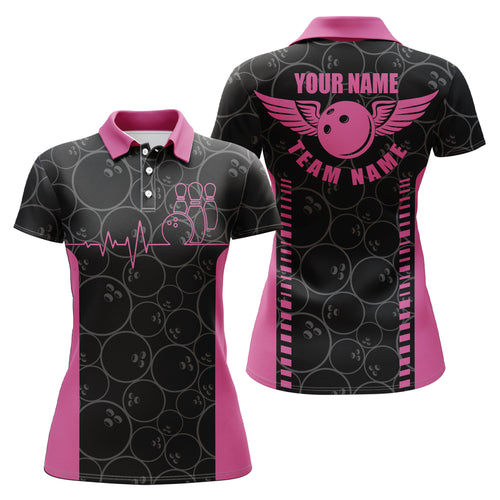 Funny Heartbeat Pulse Line Pink Polo Shirts for women, personalized bowling team jerseys NQS5522
