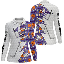 Load image into Gallery viewer, Halloween golf pattern white golf ball skin Womens golf polo shirts custom golf clubs outfit women NQS8087