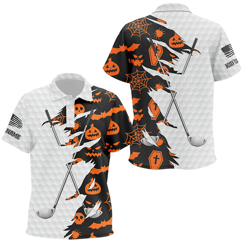 Black Orange Halloween golf pattern white golf ball skin Kid golf polo shirts custom golf clubs outfit NQS8088