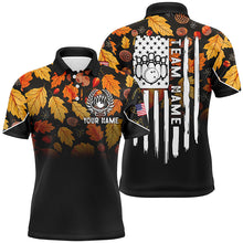 Load image into Gallery viewer, Mens bowling shirt Custom Autumn leaf camo Thanksgiving American flag patriotic bowling team jerseys NQS8755