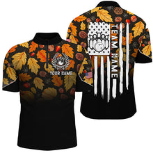 Load image into Gallery viewer, Mens bowling shirt Custom Autumn leaf camo Thanksgiving American flag patriotic bowling team jerseys NQS8755