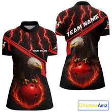 Load image into Gallery viewer, Black &amp; Red Flame Lightning Thunder Eagle Bowling Shirts for Women Custom Bowling Team League Outfit NQS10917